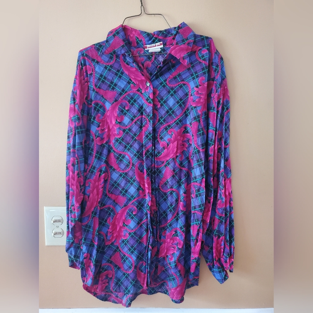 Vintage ladies blouse 80s 90s Print Design Artistic